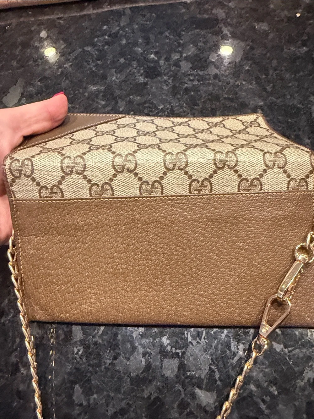 Vintage Gucci GG Monogram Canvas Chain Wallet Clutch Made in Italy